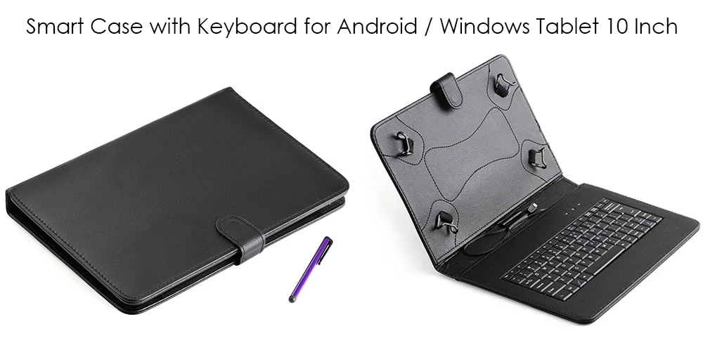 Smart Cover Case with Micro USB Wire Control Keyboard for Android / Windows Tablet 10 Inch