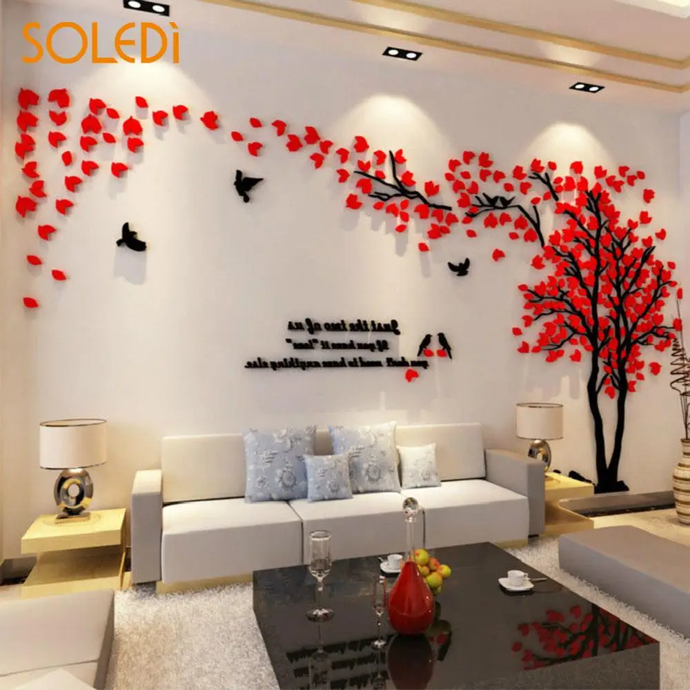 

Acrylic 1X2M 3D Wall Stickers Tree Photo Wallpapers Tree Flying Birds Wall Stickers Bird Adhesive Contemporary Home Decoration