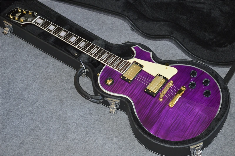 

New Arrival Purple Glossy Finish Suneye LP Custom Style Electric Guitarra With Cream Pickguard & Guitar Case Lefty Available