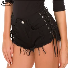 Сексуальные бандажные шорты с высокой талией, джинсы для женщин, befree, модные женские джинсы с дырками, на шнуровке, calca, для ночного клуба, вечерние джинсы с эффектом пуш-ап