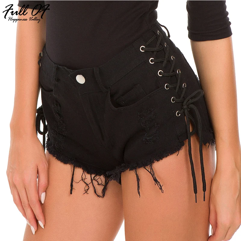 

Sexy High waist Bandage shorts jeans woman befree fashion Hole Lace Up women jeans calca Night club Party Bottom push up jeans