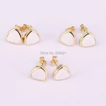 6 пар Треугольники квадратный Форма натуральный белый камень заклепки Серьги 10 мм Мода Drusy Кварц серьги