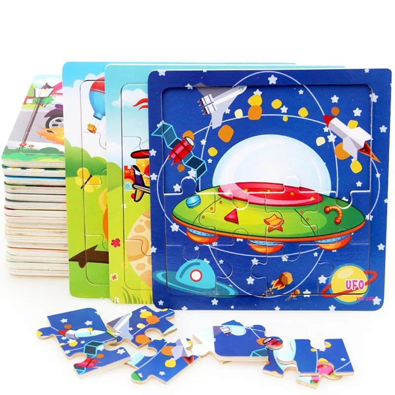 

Montessori Toys Educational Wooden Toys for Children Early Learning 3D Cartoon Traffic Puzzle Kids Math Match Teaching Aids