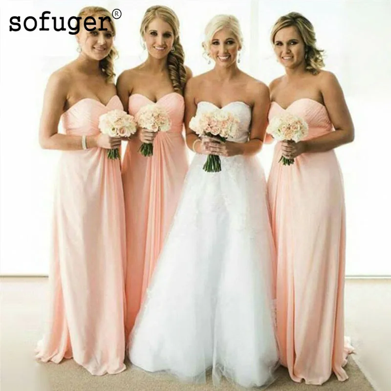 Длинные персиковые шифоновые элегантные складки вырез сердечком платья невесты с глубоким вырезом на спине вечерние платья