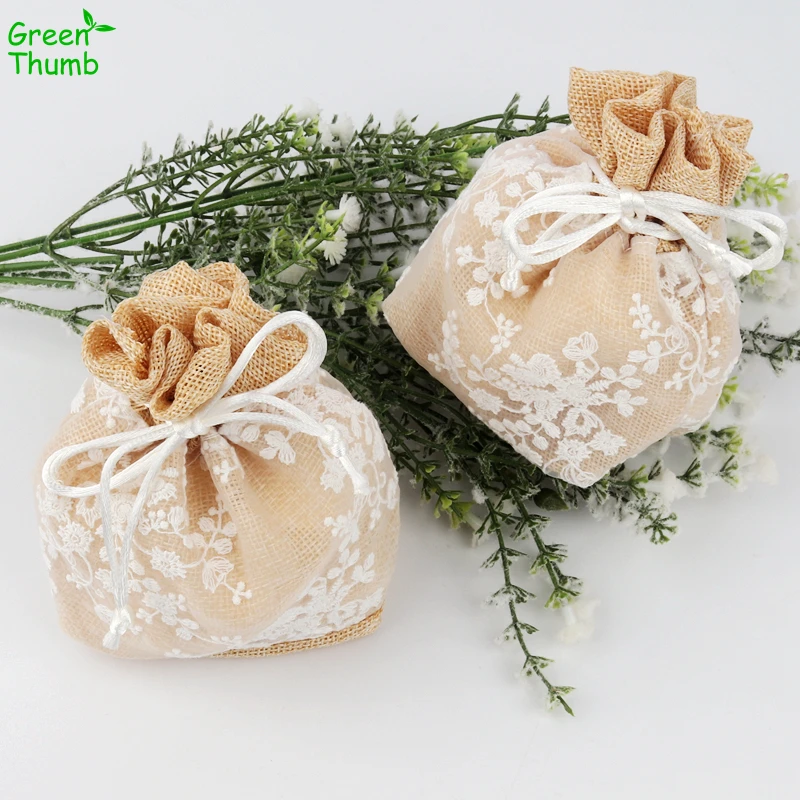 

2pcs 14.5*13.5cm Double Embroidery Gift Bag Beige Pearl Yarn Bag High Quality Creative Bunch of Candy Bags
