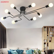 Araña de techo led nórdica moderna varillas múltiples de hierro forjado Loft E27 lámparas de techo para sala de estar lustre