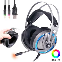 Профессиональная игровая гарнитура геймер с микрофоном объемный звук USB проводной RGB светильник Игровые наушники для планшет, ПК, Xbox One PS4