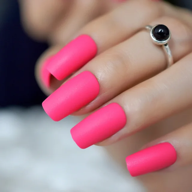 Frosted Orange Pink Acrylic Nail Design Kit Medium Flat Diy