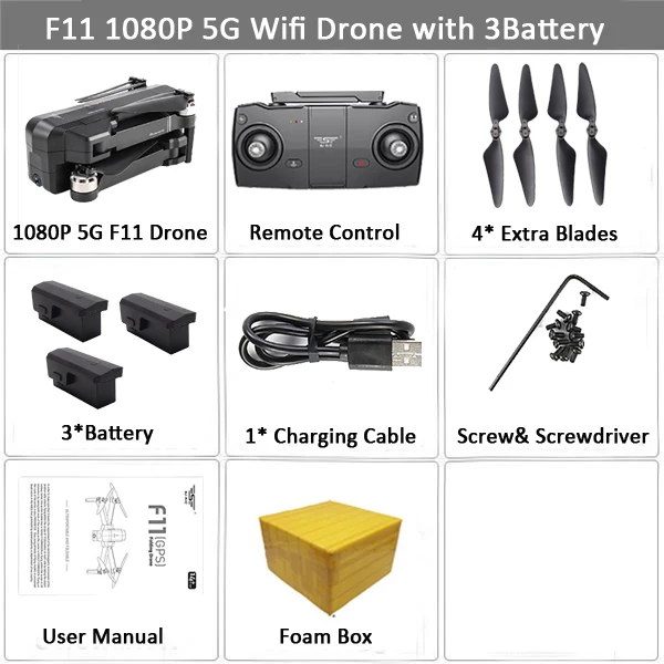 SJRC F11 GPS Drone with 5G Wifi FPV 1080P Camera Gesture Control Brushless Quadcopter 25mins Flight Time Foldable Selfie RC Dron - Color: 1080P 3B FB