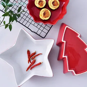 

Ceramic Tableware Star Snack Plate Fruit Salad Bowl Big Red Snack Plate Home Kitchen Supplies
