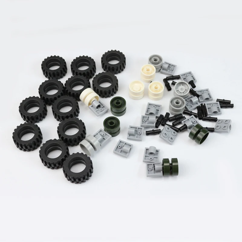 66Pcs Technic Series Mini Wheel Rims Pack Car Tire Connections Model Building Blocks Enlighten font b