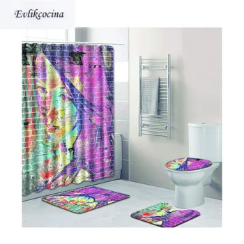 

Free Shipping 4pcs Fashion Girl Mural Banyo Bathroom Carpet Toilet Bath Mat Set Anti Slip Tapis Salle De Bain Alfombra Bano