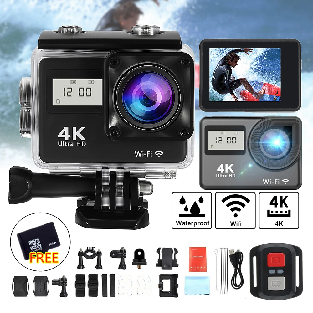 4K Экшн камера Wi Fi с двойным экраном Ultra HD 30M Водонепроницаемая спортивная