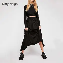 Nifty Neigo, однотонная водолазка, рубашка, шорты, женские комплекты из двух предметов, блузка с рукавами-фонариками, женские шорты с высокой