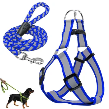 

Dogs Harness Leash Set Reflective Nylon Leashes glow in the dark Pet Harnesses Accessories Puppy szelki dla psa laisse chien