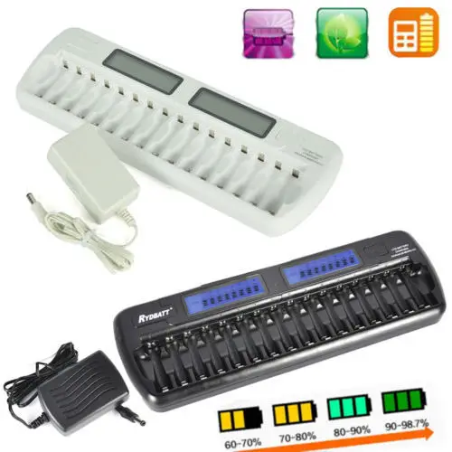 

OEM Universal Fast 16 Banks Battery For e neloop AA AAA NiMH NiCD 1-16 Rechargeable Smart LCD Charging Display Battery Charger