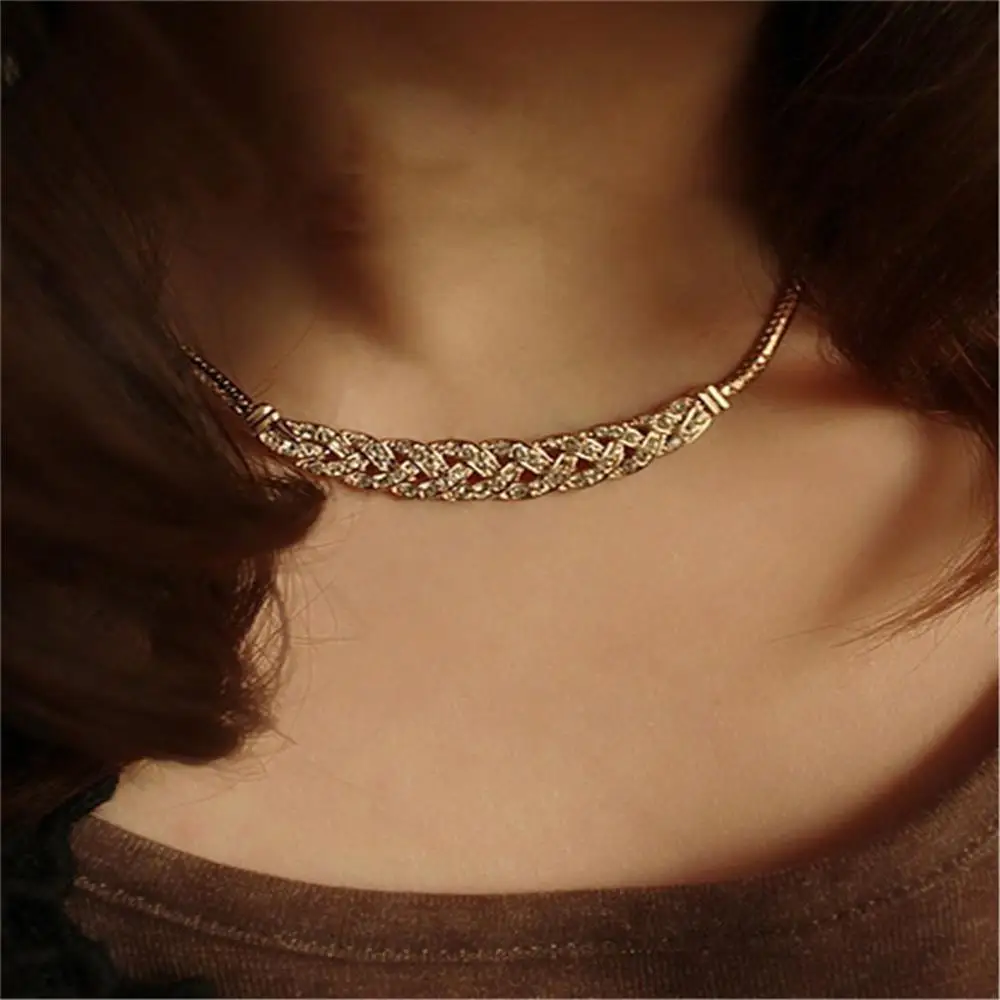 

Bohemian Snake Chain Woven Crystal Clavicle Chain Gold Silver Necklace Charm Lady Wedding Party Jewelry Female Necklace