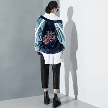 Дизайн, стильная женская модная бархатная бейсбольная форма, куртка с тяжелой вышивкой, бархатное пальто, весна