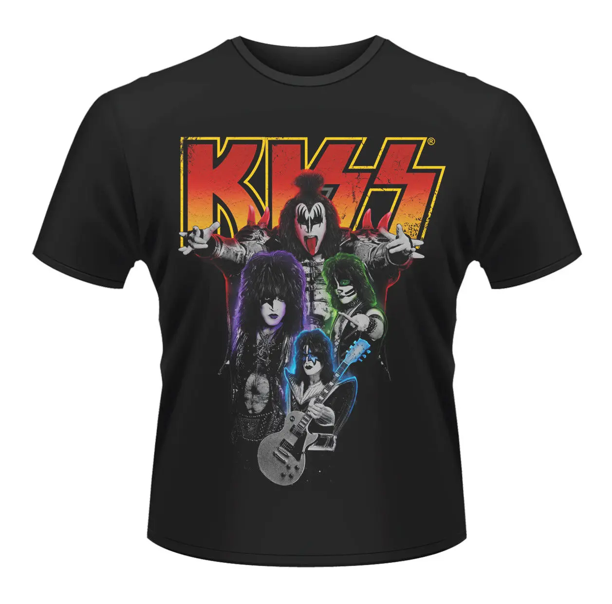 Поцелуй неоновые полосы Rock Heavy Metal Gene Simmons футболка с принтом Для мужчин Летний