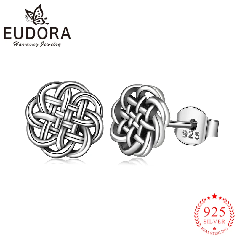 

Eudora Authentic 925 Sterling Silver Celtics Knot Stud Earrings for Women Girls Romantic Gift Fashion Silver Jewelry MYXE181