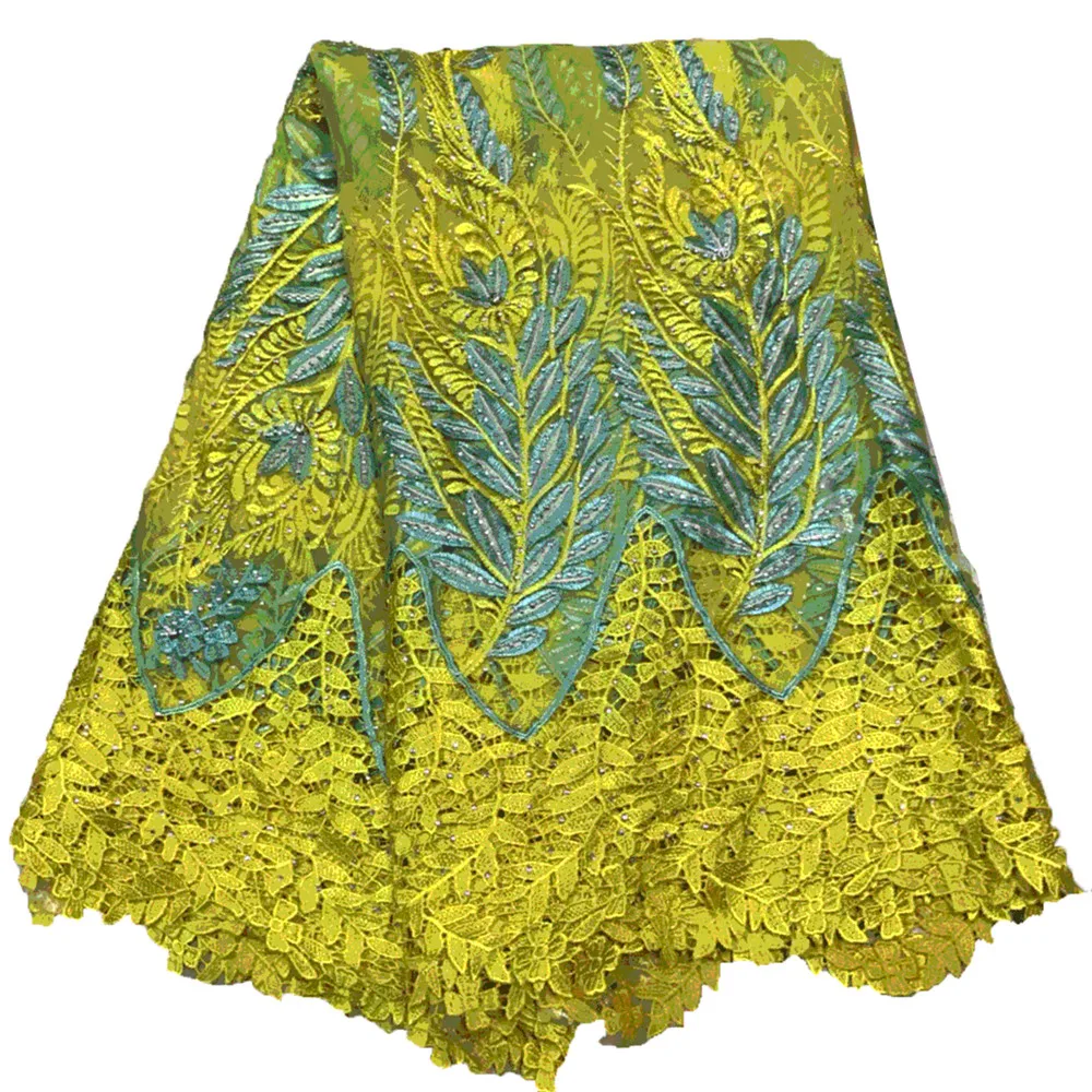 

Yellow African Laces Fabrics Embroidered nigerian Guipure French cord Lace Fabric High-quality African French Net Lace X355-1