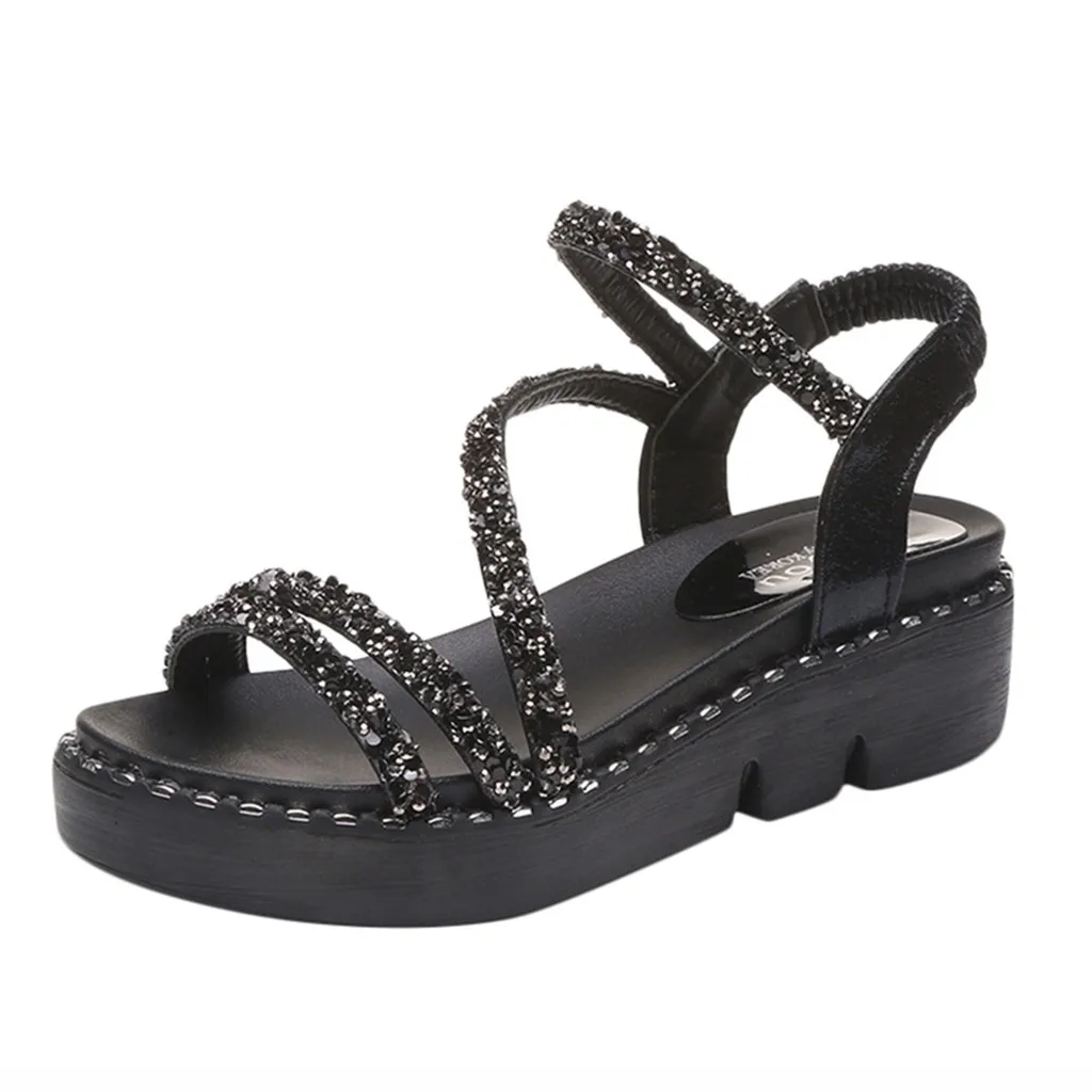 

Summer Women Fashion Wedges Crystal Bling Sandals Peep Toe Casual Shoes new Casual British Wind Wedge Heel shoe for travel Mar 3