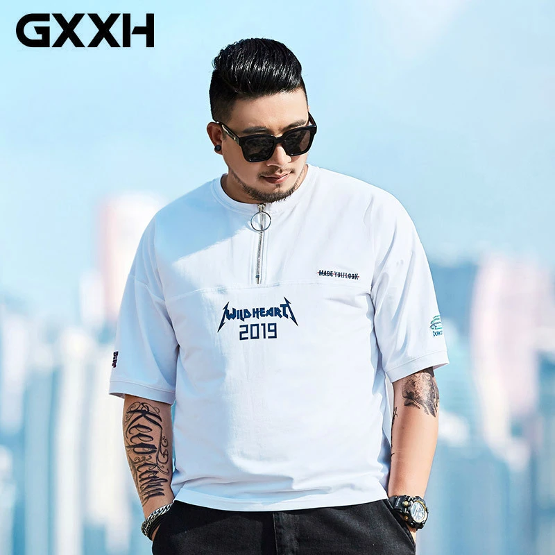 

GXXH Brand Summer 2019 New Style Zipper Stitching Half-sleeved T-shirt Men's Fashion Street Clothes Homme Oversize Men Tops Tees