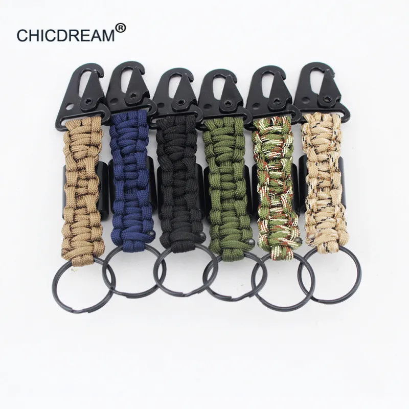 مضفر بقاء المفاتيح الرجال متعددة وظيفة Paracord التمويه في الهواء الطلق التخييم الطوارئ حبل حلقة رئيسية مع فتاحة الزجاجات