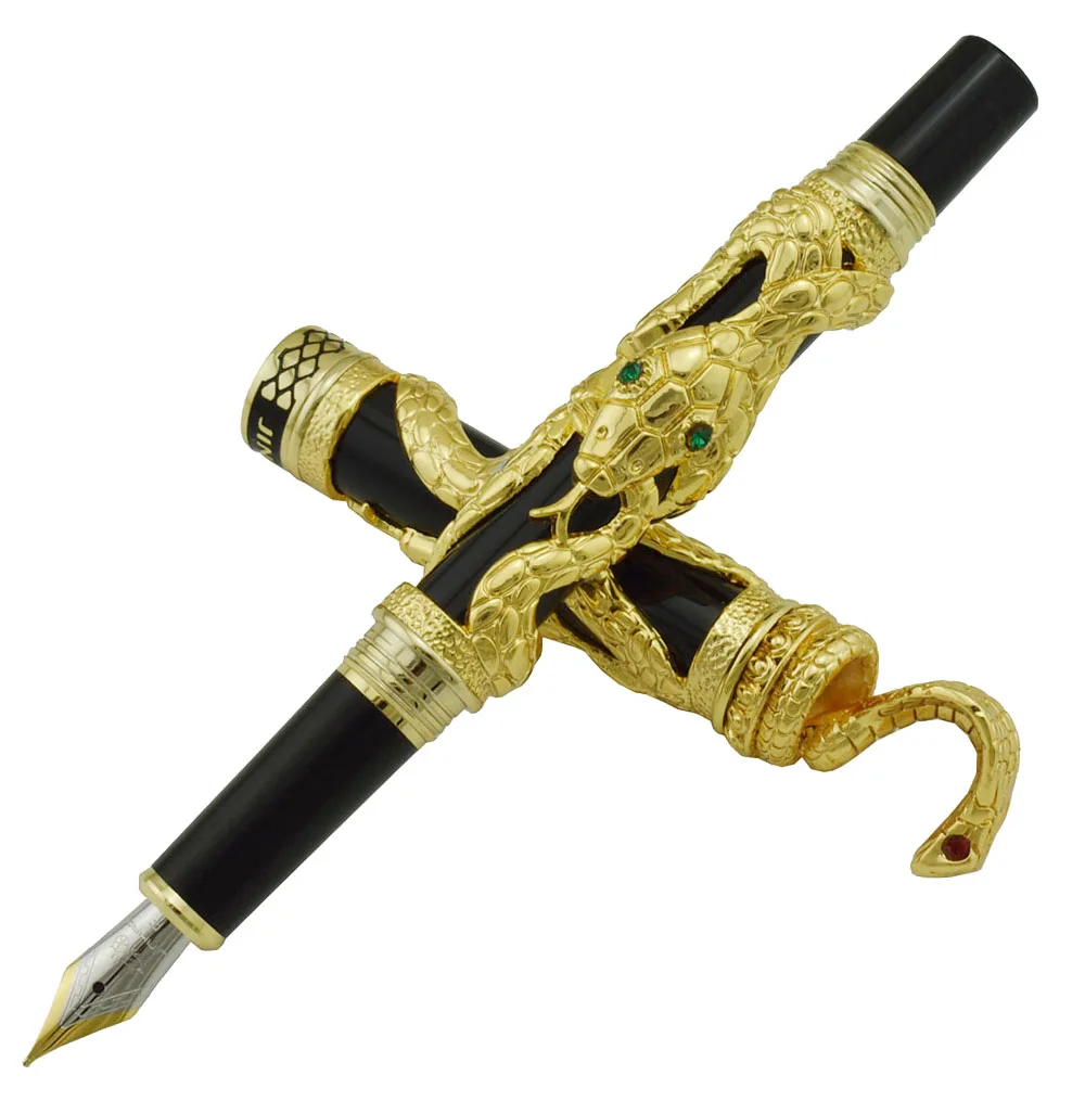 Jinhao Snake Vintage Fountain Pen Golden Cobra 3D Pattern Texture Relief Sculpture Technology Noble Collection Gift Pen jinhao snake vintage rollerball pen silver cobra 3d pattern texture relief sculpture technology noble collection gift pen