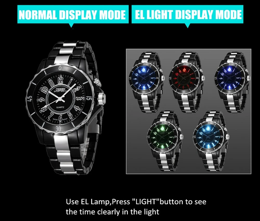 Оригинальный OHSEN бренд кварцевые LCD модные наручные часы женские черные