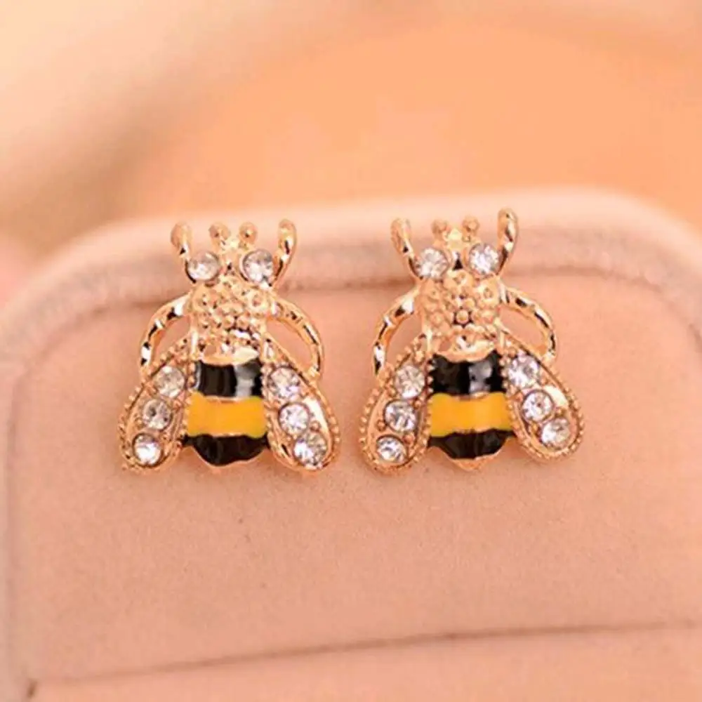 

Korean Version Of The Lovely Glaze Inlaid Crystal Bee Earrings Fashion Sweet Rhinestone Earings For Women