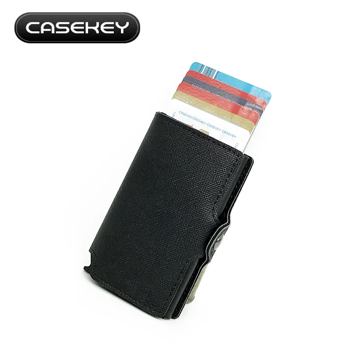 Минималистичный кошелек всплывающая Кредитная карта и визитница из нержавеющей стали - Цвет: SBlack-Black