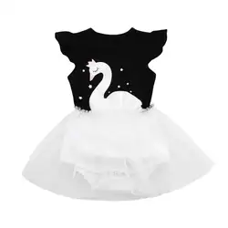 Платье для девочек милые для новорожденных Для девочек-тоддлеров Star лебедь печати чистой пряжи Платья принцессы с балетной пачкой одежда f23
