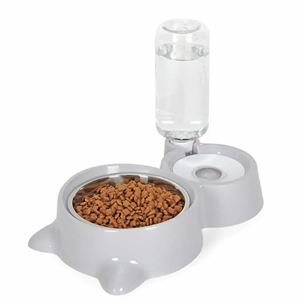 AsyPets font b Pet b font Dual bowls Automatic Food Feeder Water Fountain No Wet Mouth