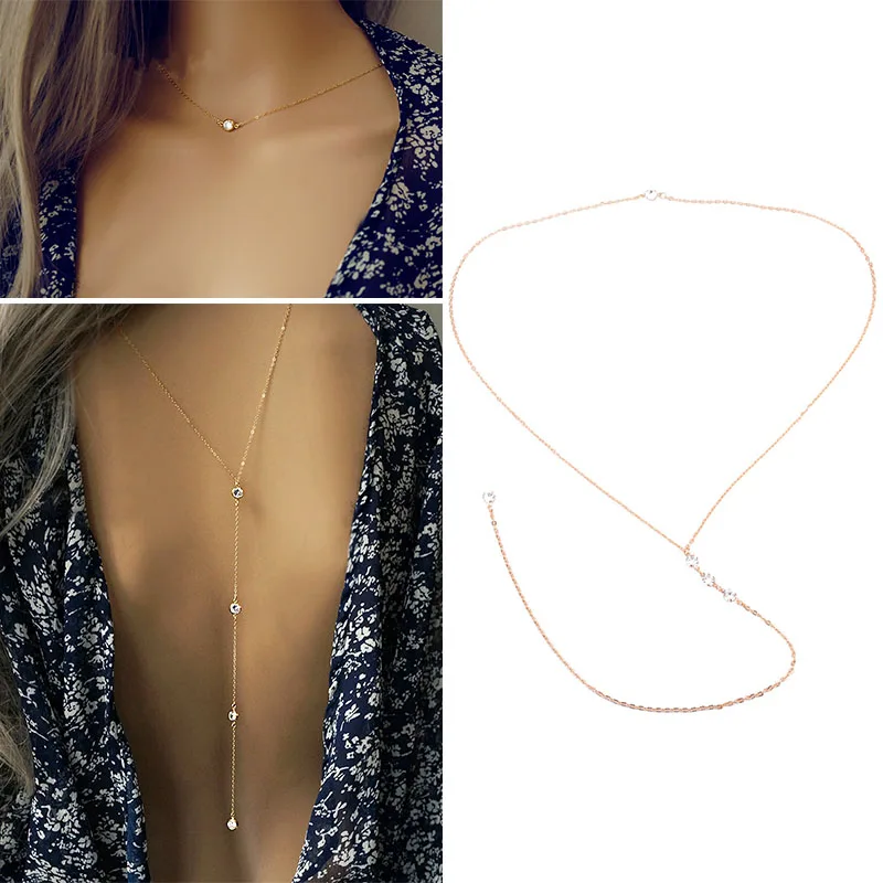 

Sale 1Pc Golden/Silvery 2 Styles Crystal Long Sexy Backless Body Bare Back Pendant Necklace Chain Fashion Jewelry Charm Gift