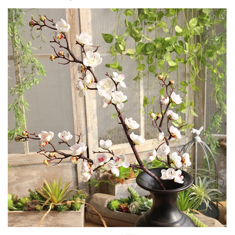 Flone Peach Flower Artificial Cherry Spring Plum Blossom Branch Simulation Silk Flower Fake Branch Home Wedding Party Decor Art (5)