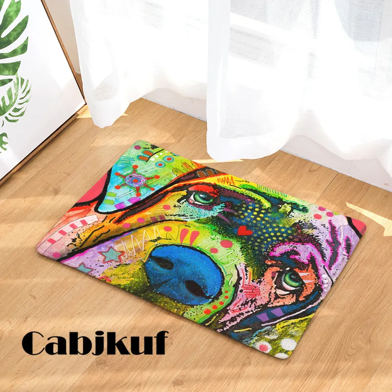 

Fashion Style New Creative Color Oil Painting Dog Print Carpets Bathroon Mats Anti-Slip Rugs