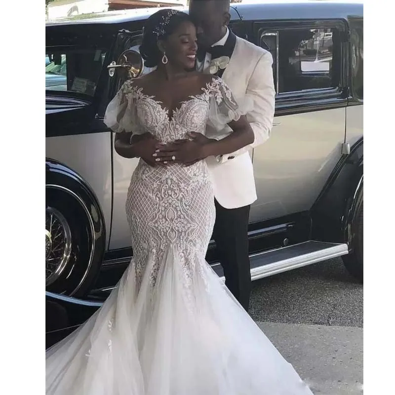 Modern Lace Mermaid Wedding Dresses Off the Shoulder Pearls South