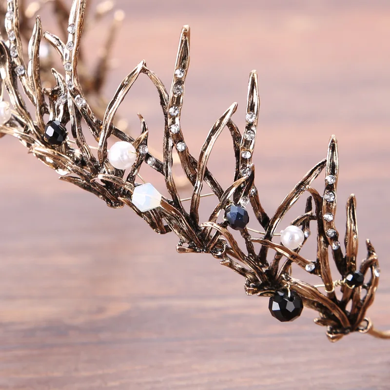 Барокко белый черный жемчуг свадебная корона ветви из бисера Тиара повязка кристалл свадебная диадема Королева Корона Свадебные аксессуары для волос