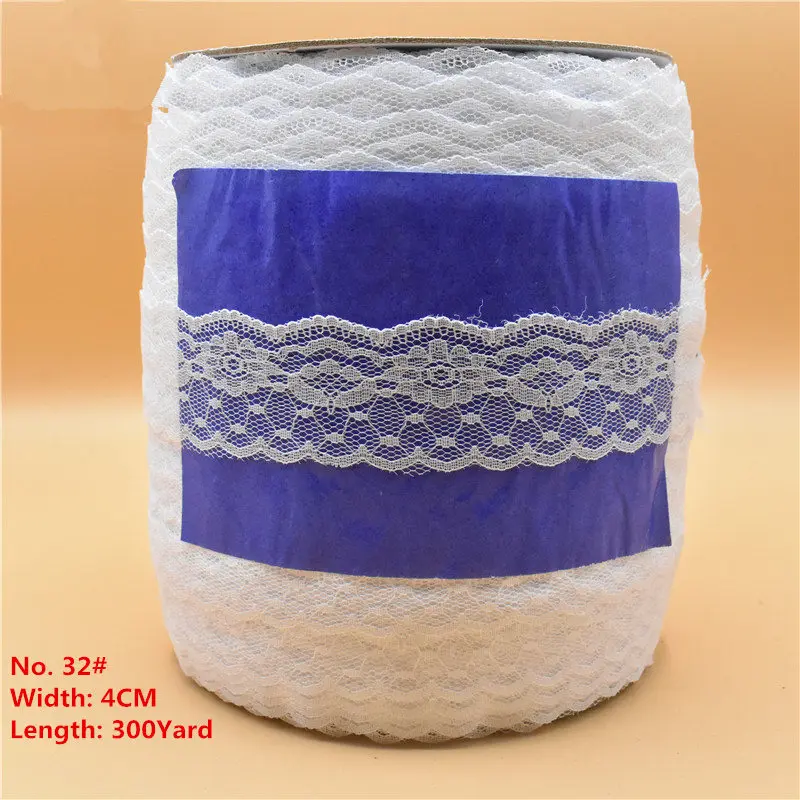 Красивая белая кружевная лента широкая французская африканская кружевная ткань кружевная отделка для швейных аксессуаров вышитая одежда - Цвет: 32Width4CM 300Yard