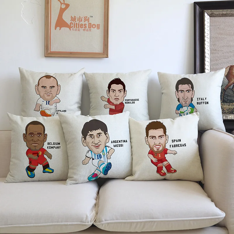 

Argentina Brazil Football Star Cartoon Print Cushion Cover Pillow Case Sofa Fantasy Home Decorative Throw Pillow Cover BZ-120