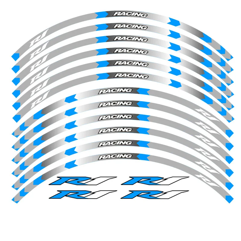 Высокое качество 7 цветов для YAMAHA YZF R1 Мотоцикл 17 дюймов колеса наклейки светоотражающие наклейки обод полосы YZF R1 - Цвет: B Blue