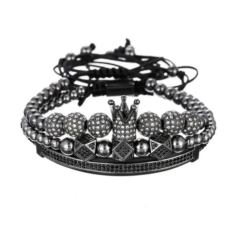 

Luxury CZ polygon ball crown Charm copper bead Macrame handmade men Bracelets set bracelets & bangles for Men Jewelry