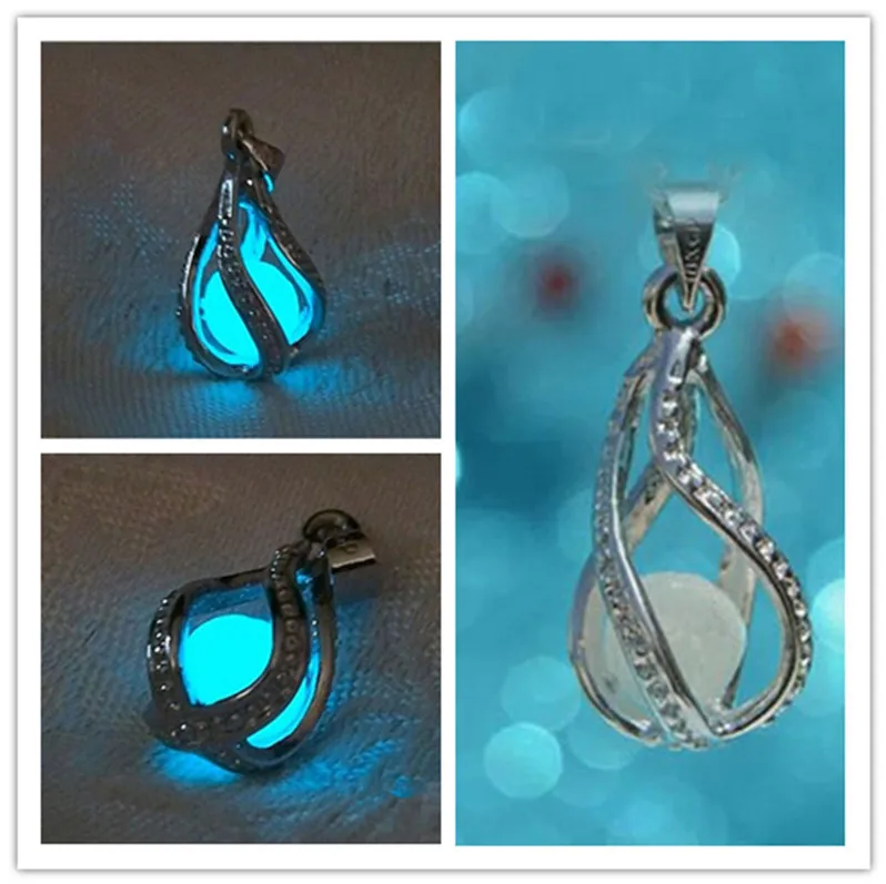 

European Atlantis Glow In Dark Locket Pierced Hollow Water Drop Pendant Luminous Statement Chocker Necklace For Women P1113