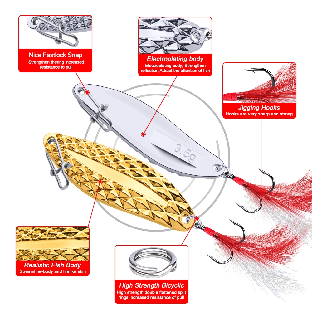 10 шт. рыболовные биати металлическая ложка приманка 2,5 г-3,5 г приманки серебряная ложка рыболовная приманка 12# крючок Ложка приманка с перо-приманка набор DW399