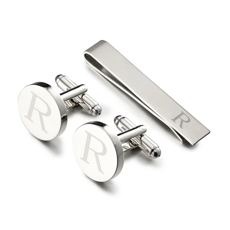 LEPTON Alphabet Cufflinks & Tie Clip Set for Men - Elegant Wedding & Business Accessory