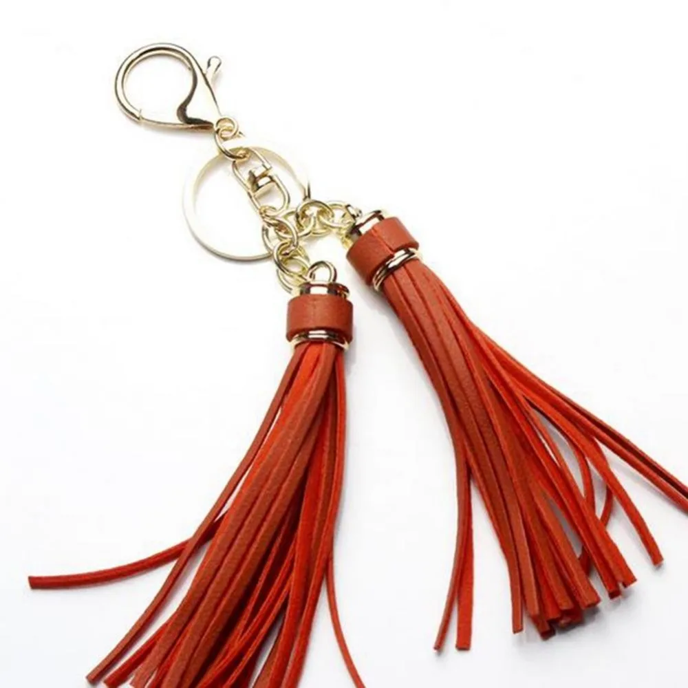 New Hot Leather Tassel Charm Key Chain Ring Women Bag Accessory Handbag Ornament in Key Chains