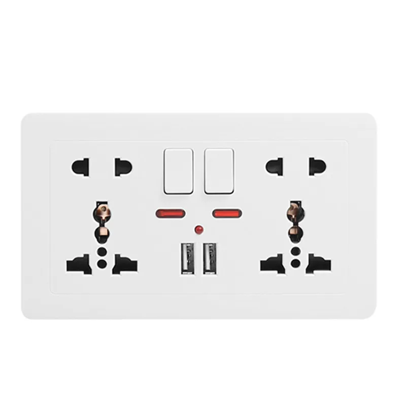 

146 wall power socket Universal Double usb five Hole Switch control socket 2.1A Wall Charger Adapter Plug Socket Power