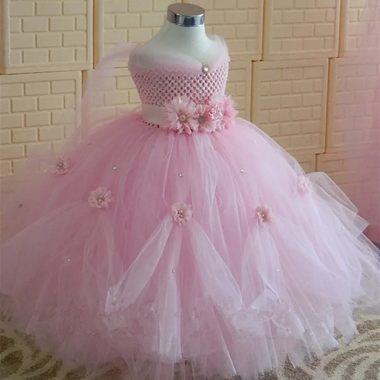 Платье принцессы пачкой вязаный крючком маленьких девочек иновой юбкой бальное платье с цветочной повязкой на голову, детское платье для свадебной вечеринки