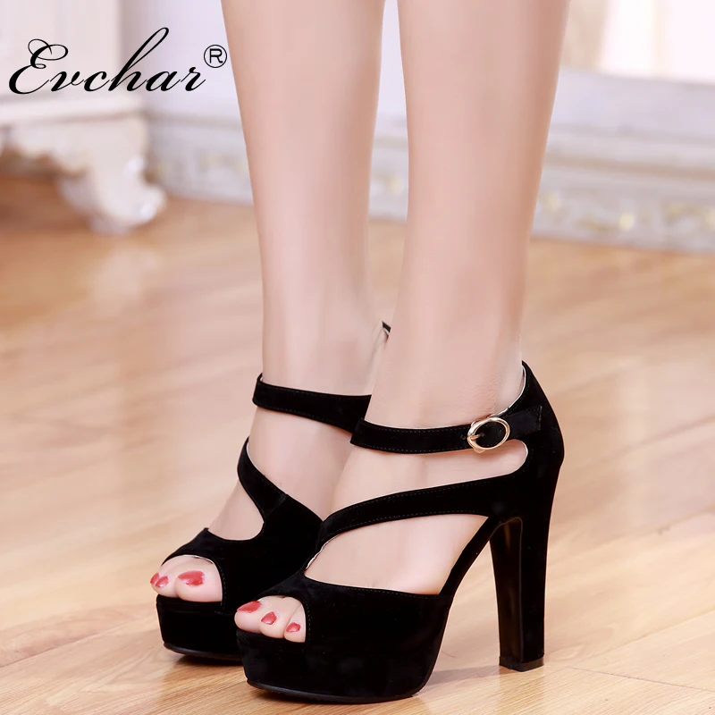 

women square super high heels shoes sexy lady platform Rome summer fashion peep toe pumps buckle strap party shoes size 31-43